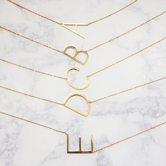 Monogram A-Z Block Letter Pendant Necklace Gold - Picture 2 of 6